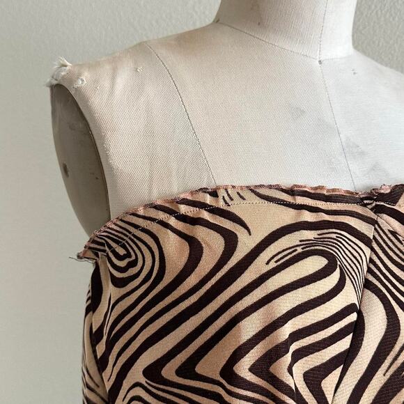 handmade tan and brown retro abstract mesh bandeau - Picture 2 of 7